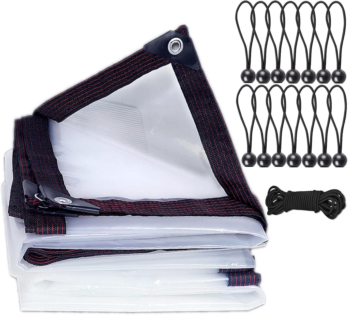 transparant zeil met ogen, afdekzeil, bouwfolie, regenbescherming, windscherm, multifunctioneel, waterdicht zeil, tarp voor balkon, plantenkas, tuin, inclusief zeilspanners (2 x 3 m)