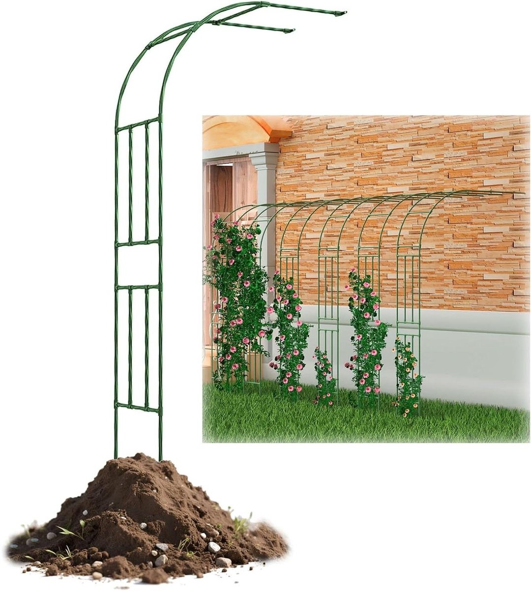 Metalen Roos Prieel - Tuinboog Halve Boog - Klimplanten Ondersteunen - Weerbestendig PE-Coating - 90 cm x 240 cm - Groen
