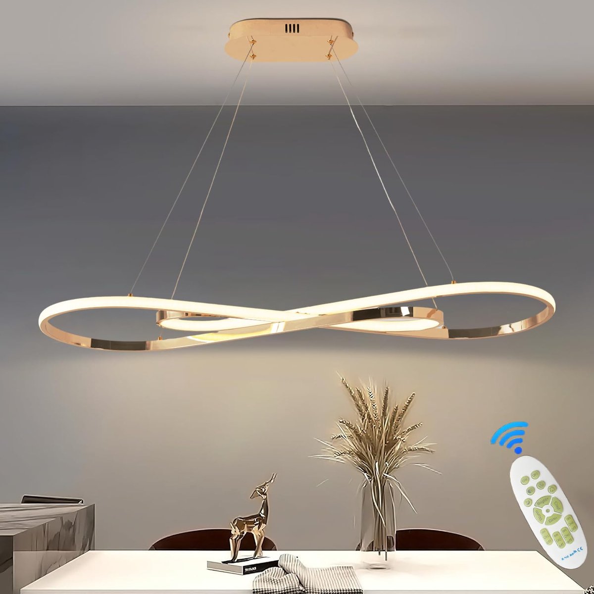 SnelShoppen - Dimbare MQW Led-hanglamp voor Eettafel - Hoogte Verstelbare Gouden Kroonluchter met Afstandsbediening - Lineair Design 100 cm voor Keuke
