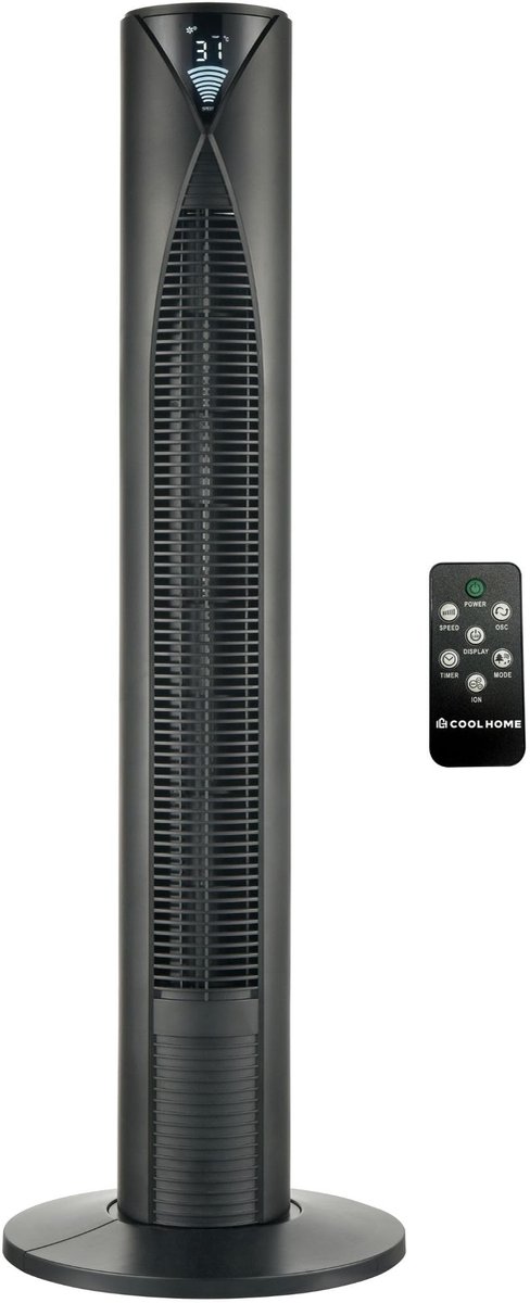 SnelShoppen - Torenventilator met Afstandsbediening - 96 CM Hoog - Dimbaar LED Scherm - Zwart - Ideaal voor Thuis, Camping en Feestjes