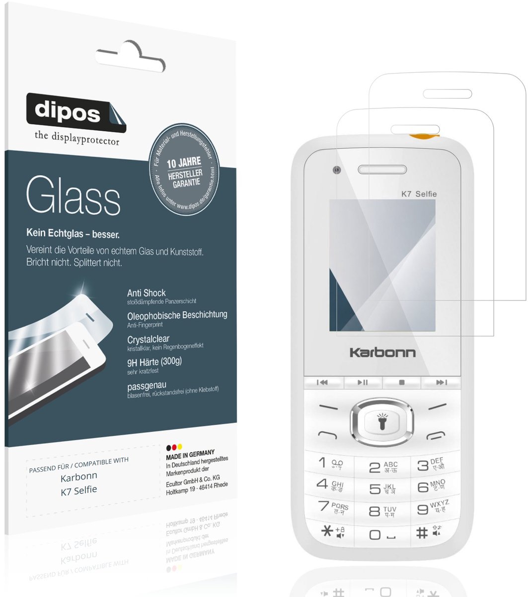dipos – 2x Pantserfolie geschikt voor Karbonn K7 Selfie | 9H Screenprotector