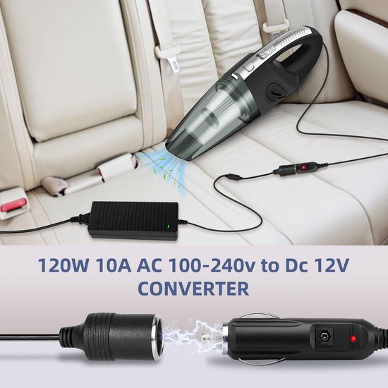 SnelShoppen - Spanningsomvormer 230 V naar 12 V, Auto-Netadapter 10 A 120 W, Adapter Sigarettenaansteker Stopcontact voor Koelbox, Compressor en Autos van Snelshoppen — afbeelding 3