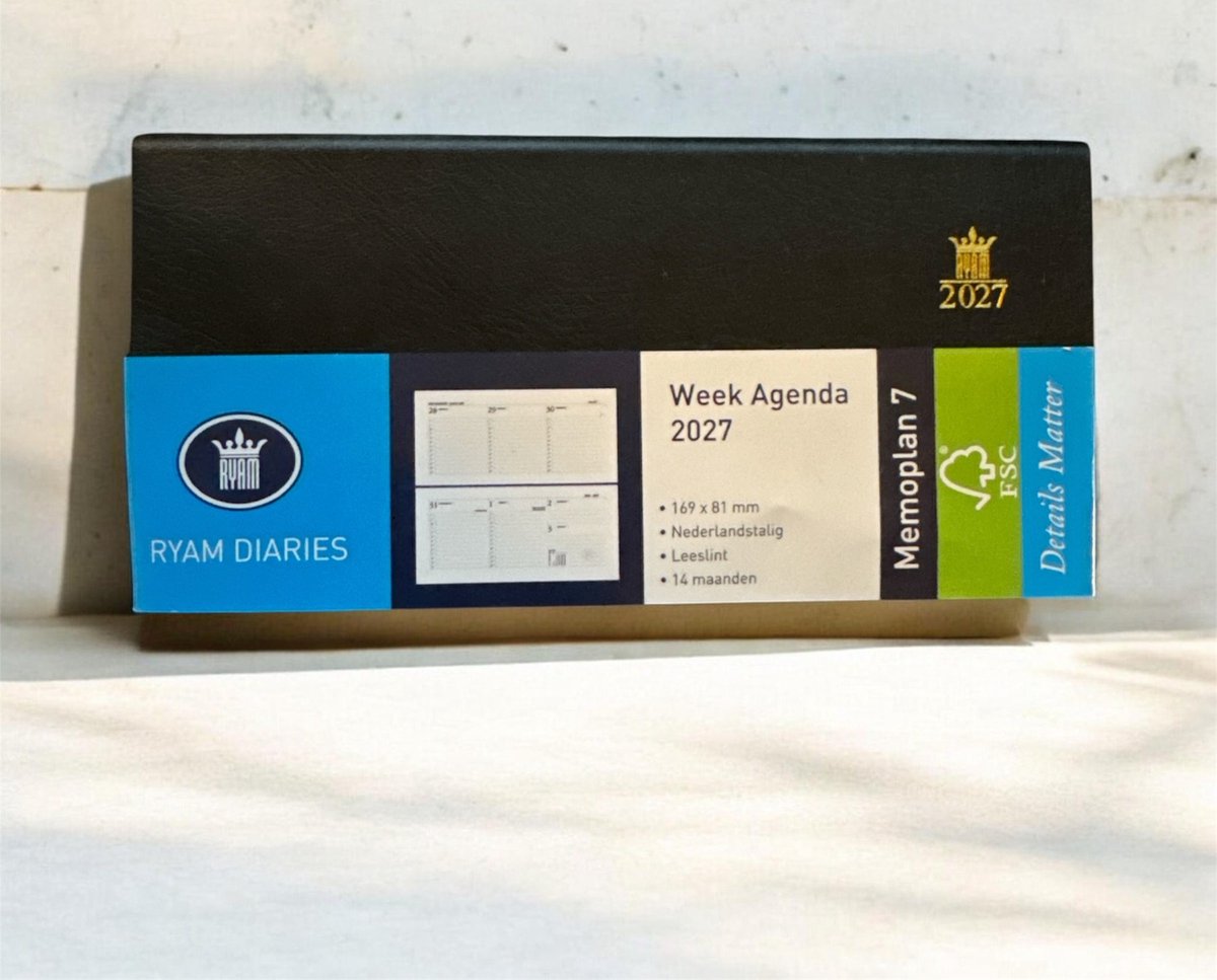 Zakagenda 2027 - Ryam Zakagenda 2027 - Memoplan 7 ZWART LIGGEND - Zachte Kaft - (16.9cm x 8.1cm)