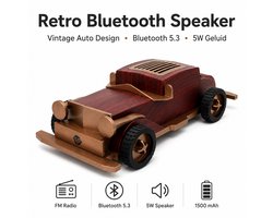Retro Car Bluetooth Speaker - Vintage Auto Design - Bluetooth 5.3 - FM Radio - 5W - USB-C - TF-kaart - USB - AUX - Houtlook