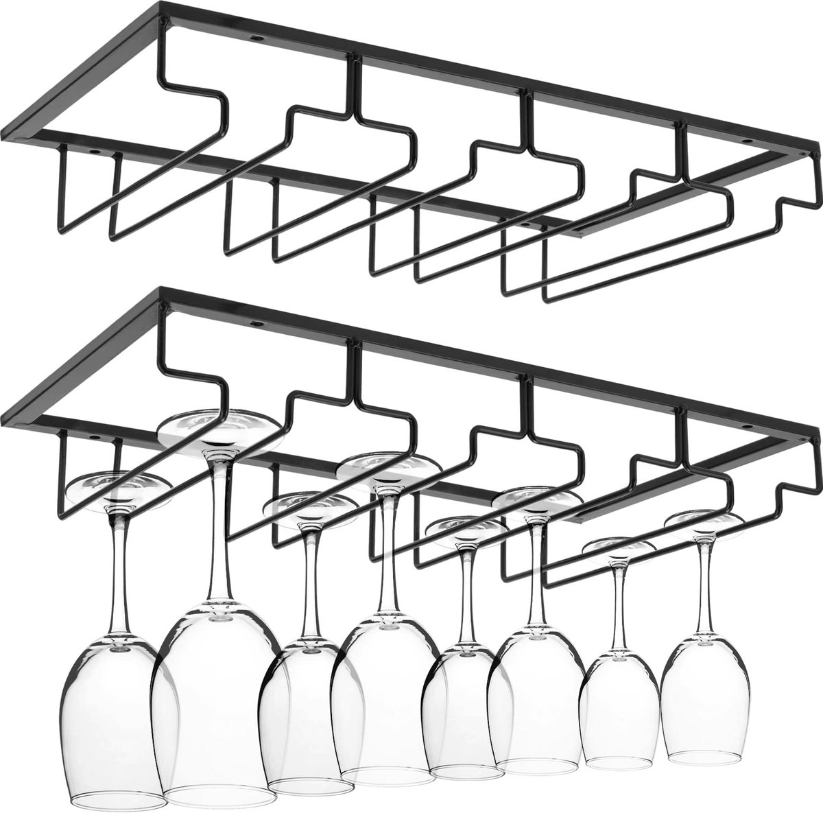 SnelShoppen - 2 stuks wijnglazen rek onder kast, zwart hangend glaswerk opberghanger voor keuken, bar, kast - 40 x 22,5 cm, ideaal voor feest en gezel