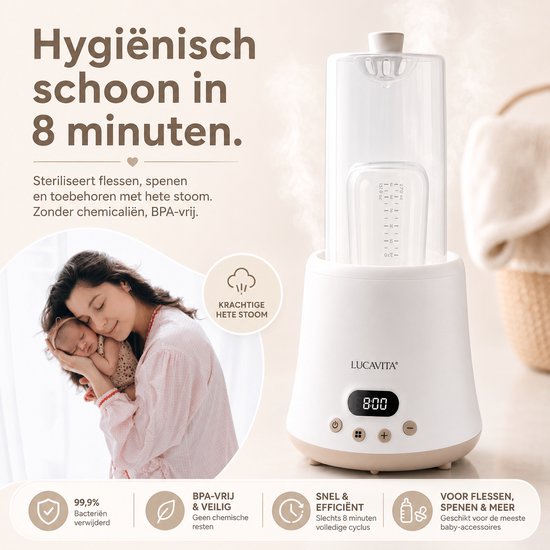 LUCAVITA® Flessenwarmer - 2 Min Opwarmen 60ML - Warmhouden - Sterilisator - Stoom - Flesverwarmer - Flessenverwarmer - Babyvoeding - Universeel van Merkloos — afbeelding 5