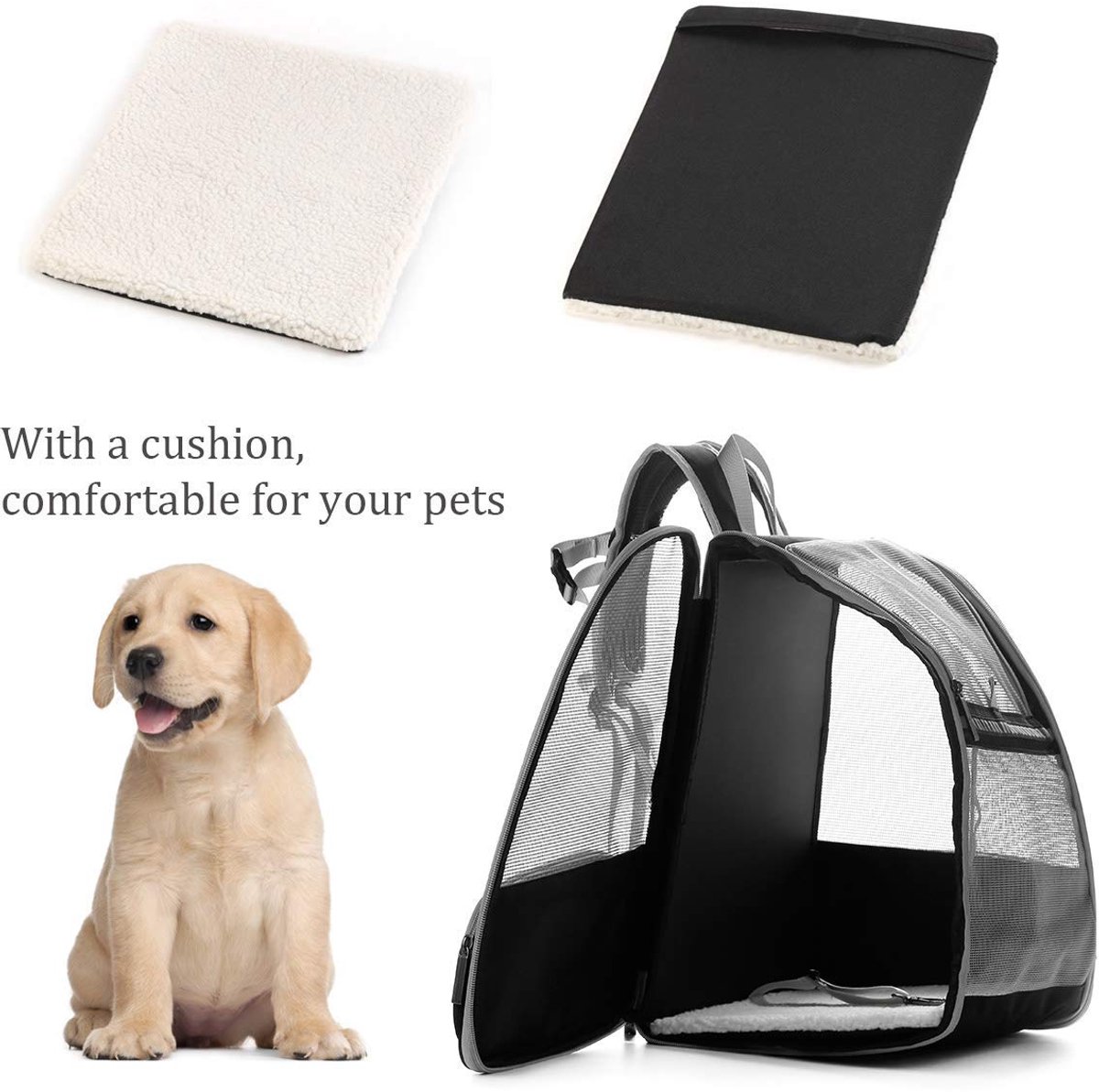 SnelShoppen - Transporttas voor katten en kleine honden tot 7,5 kg, ademend net, opvouwbaar, met afneembare pluche matras, roze rugzak voor reizen met