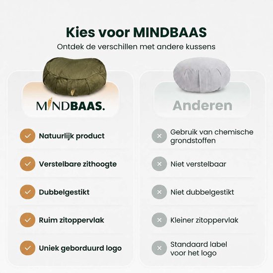 MindBaas Meditatiekussen - Eco - Halve Maan - Groen - Velvet - Dubbel Gestikt - 12 x 45 cm (hoogte x diameter) - Yoga kussen - Yogakussen van MindBaas — afbeelding 4