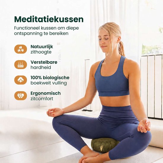 MindBaas Meditatiekussen - Eco - Halve Maan - Groen - Velvet - Dubbel Gestikt - 12 x 45 cm (hoogte x diameter) - Yoga kussen - Yogakussen van MindBaas — afbeelding 3