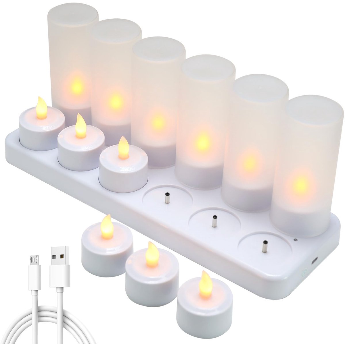 SnelShoppen - Extsud Led-kaarsen, vlamloze, oplaadbare kaarsen, batterijen, led-theelichten met oplader, sfeerverlichting voor feest, tuin, camping, k