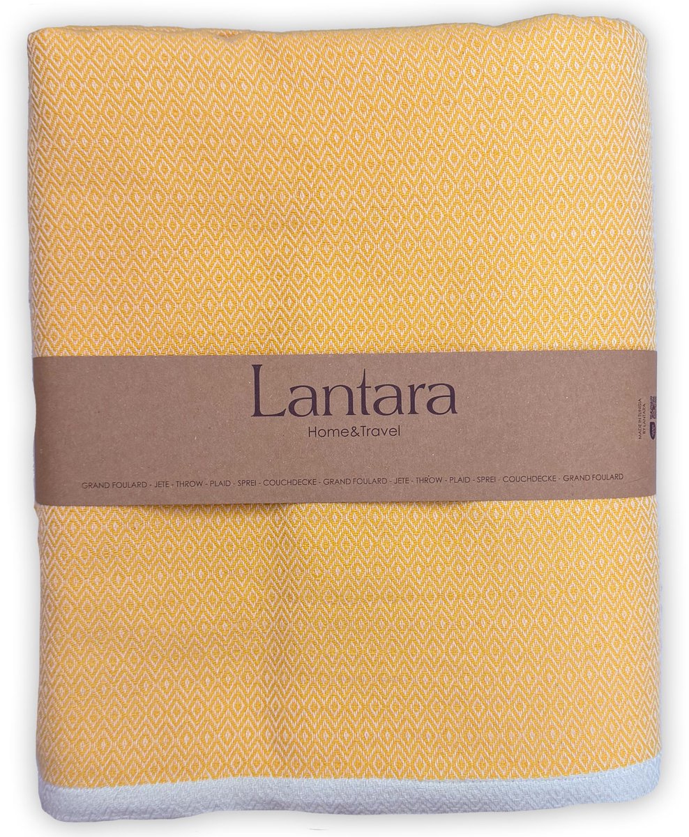 Lantara Diamant - Plaid Grand foulard - Geel - Katoen - 190x280cm - Gerecycled katoen