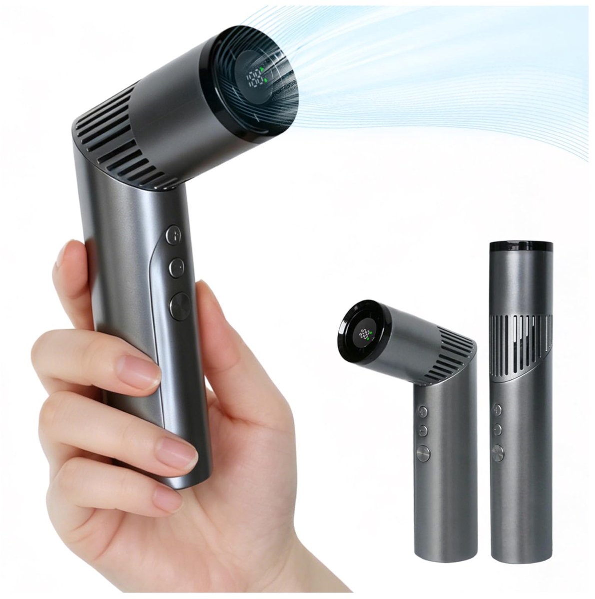 SnelShoppen - Draagbare Ventilator Oplaadbaar Mini Handventilator 3000 mAh USB met Zaklamp Grijs Ideaal voor Reizen Outdooractiviteiten Kamperen en Wa
