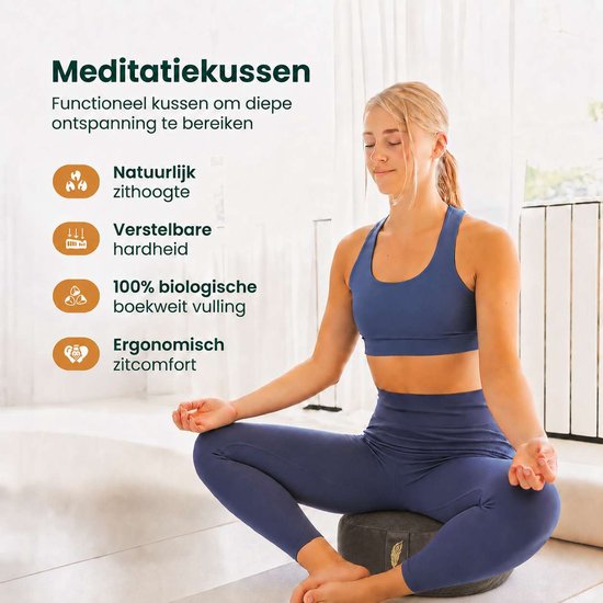 MindBaas - Meditatiekussen - Eco - Velvet - Donkergrijs - Dubbel Gestikt - 15 x 33 cm (hoogte x diameter) - Yoga kussen - Yogakussen van Merkloos — afbeelding 2