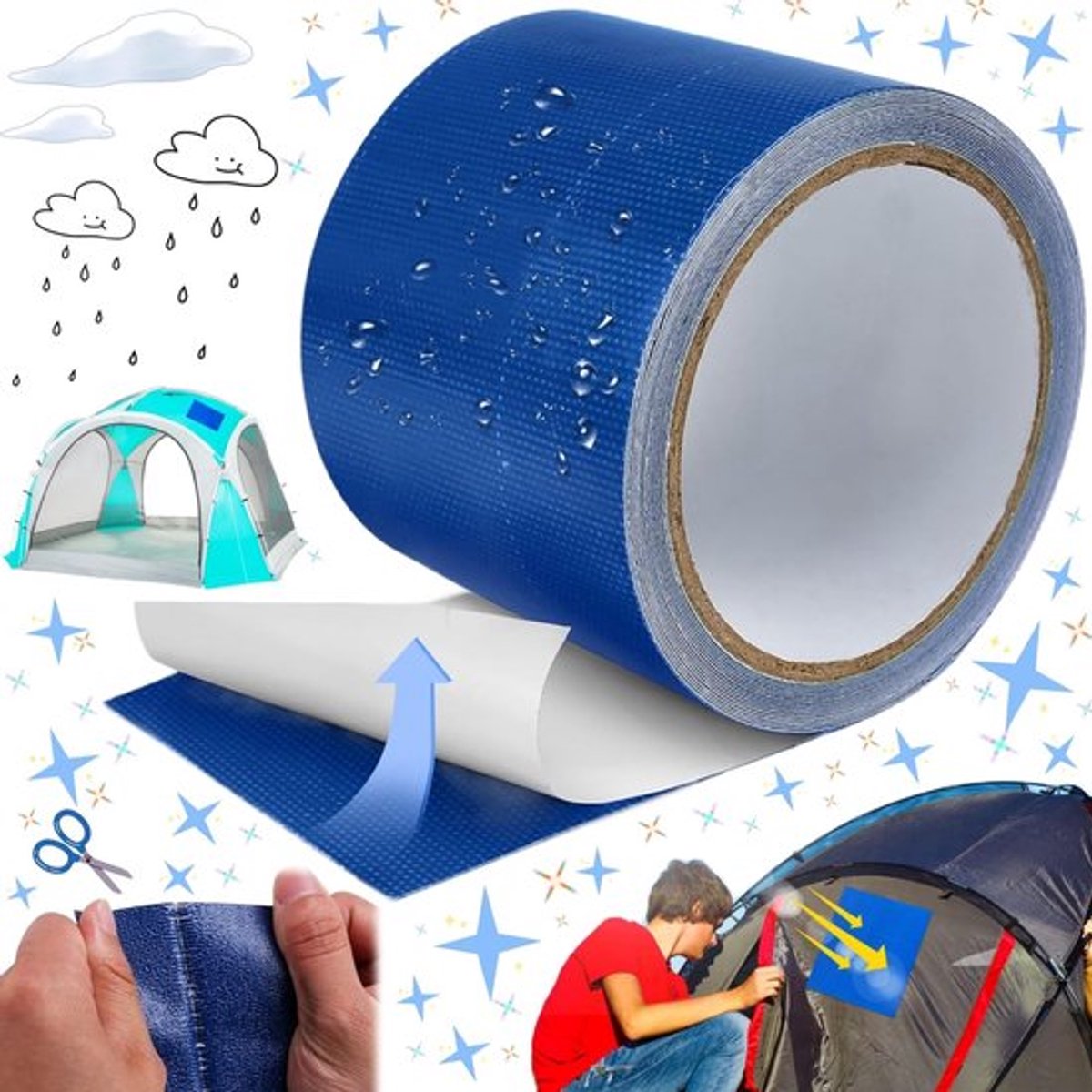 Zeildoek-reparatietape - Waterdicht - 8 cm breed - Hoge hechting - Universeel - Voor buitengebruik - 5 meter lang