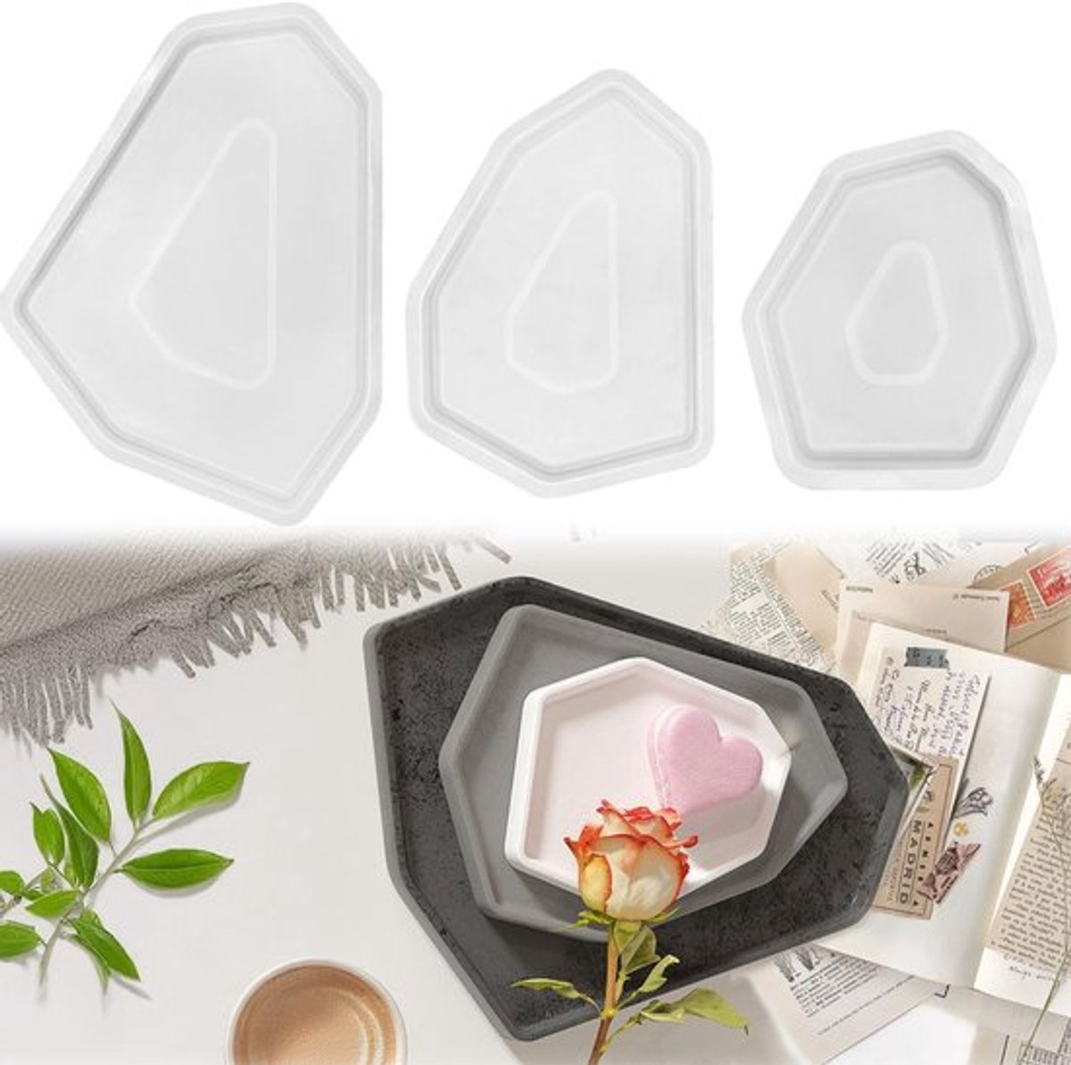 Silicone Mallen - Doe-het-zelf Onderzetters - Duurzaam en Herbruikbaar - Wit - Creatief Maken - Perfect voor Decoratie - 3 Stuks