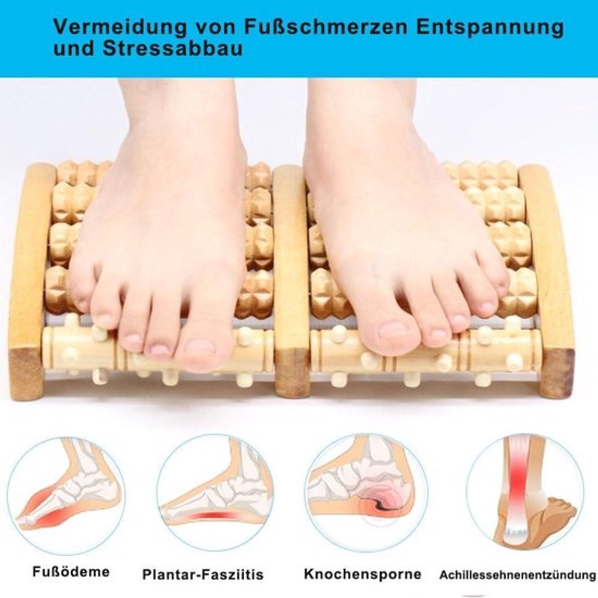 Voetmassage Roller voor Plantaire Fasciitis en Reflexzone Massage - Houtkleurig - 27,5 x 19 x 5 cm.
