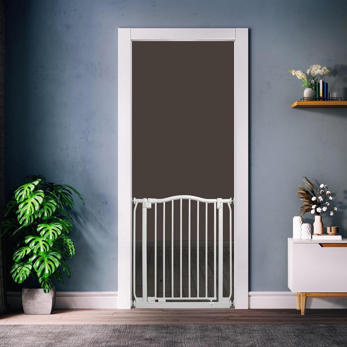 Huisdierenhek Gebogen Bovenkant - Hondenhek Puppyhek - Huis en Tuin - Drukbevestiging Zonder Boren - 98-107 cm - Mat Wit