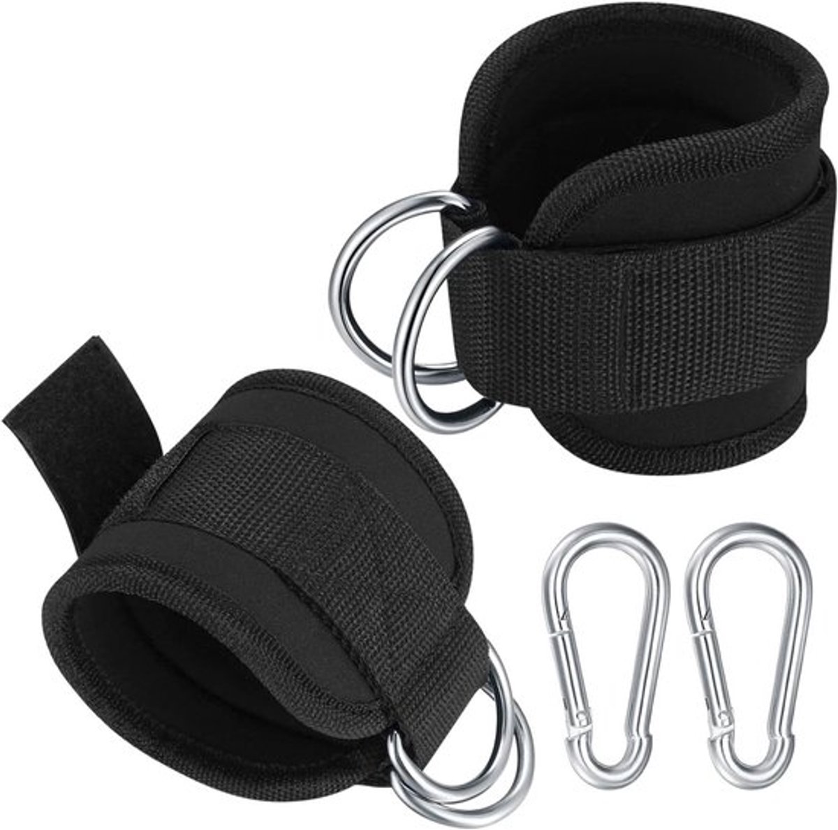 Voetlussen voor kabeltrekkabel met D-ringen en karabijnhaken, fitness-training, beentraining.