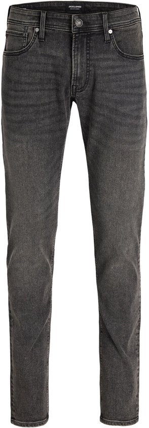 Grijze slim fit jeans met normale taille en knoopsluiting.