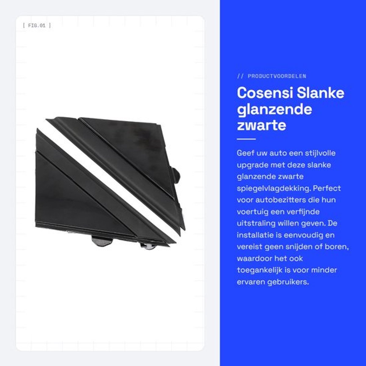 Spiegelvlagdekking Glanzend Zwart - Weerbestendig - Eenvoudige Installatie - Geschikt voor 500 - Directe Vervanging - Materiaal: Plastic/Rubber - Spiegelcover