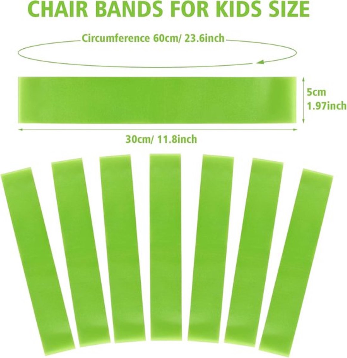 15-pack stoelbanden voor kinderen - flexibele banden, rekbare banden voor rusteloze voeten - groen en kleurrijk ontwerp
