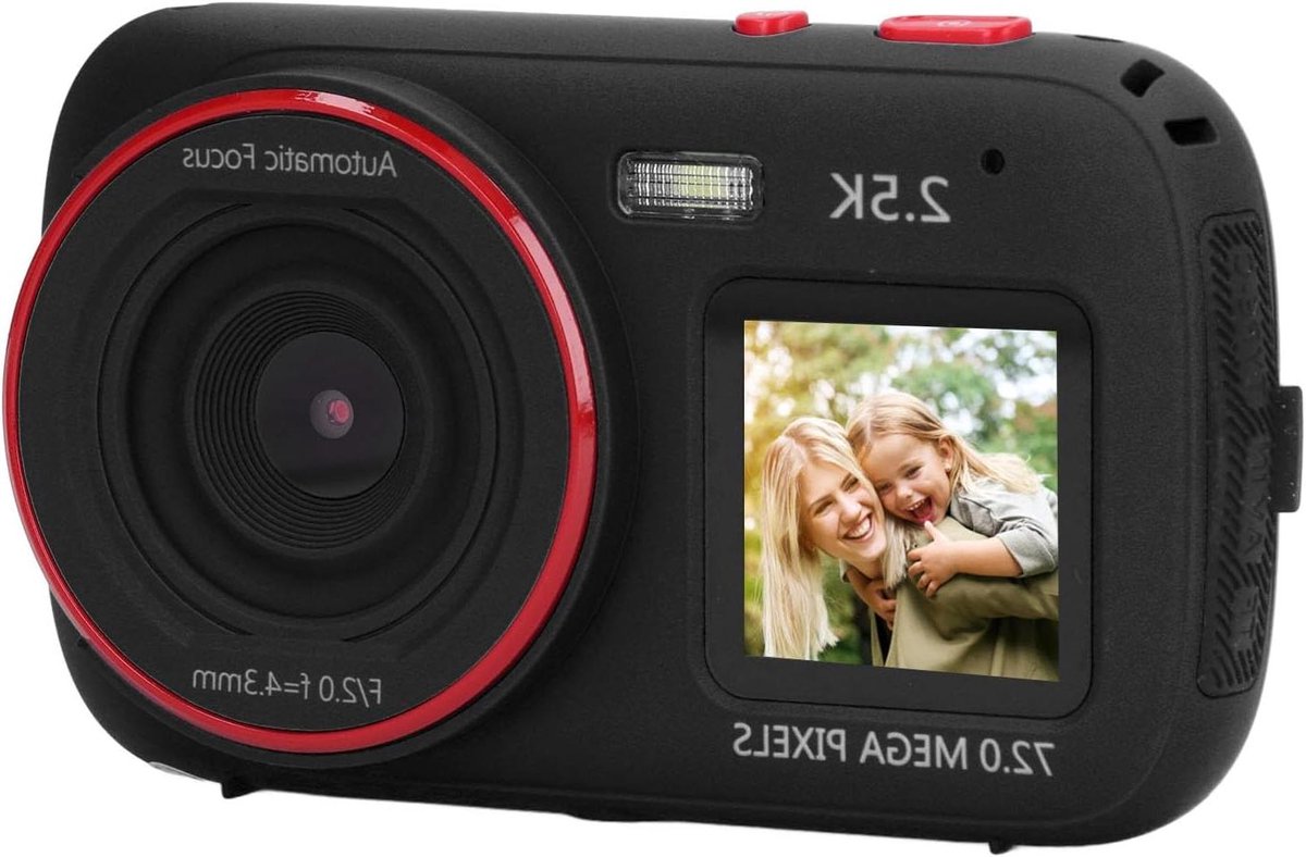 Digitale Camera Kinderen - Vlogcamera Kind - Foto's Maken - Dubbele Schermen - 72MP - Zwart