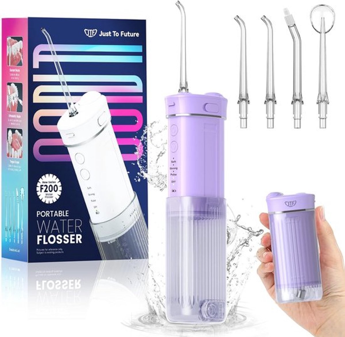 SnelShoppen - Mini Draadloze Draagbare Elektrische Mondspoeler, Interdentale Reinigers met 5 Extra Spuitmonden, 4 Water Flosser Modi, Inklapbare Water