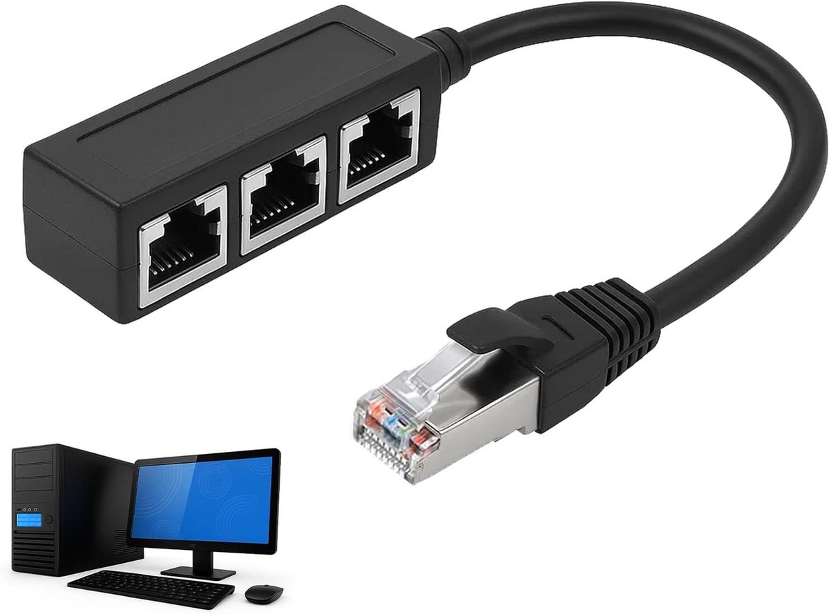 Ethernet Splitter - RJ45 Adapter - Netwerk Uitbreiden - 1 Poort naar 3 - 5 x 5 x 1 cm