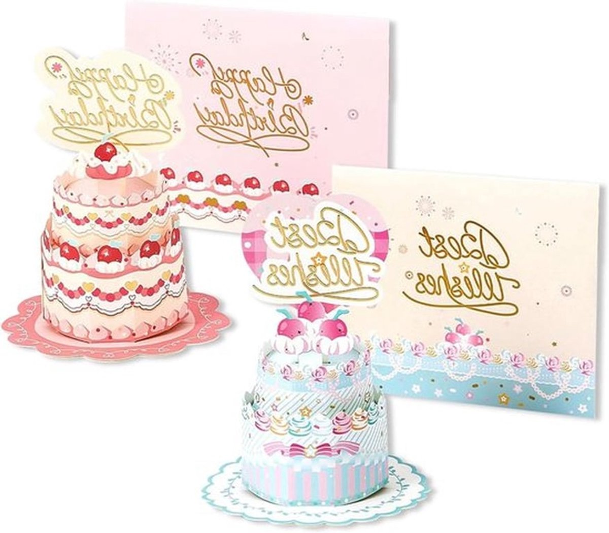 Grappige 3D pop-up wenskaarten voor verjaardag, vrouw, vriendin, dochter - Set van 2 met envelop
