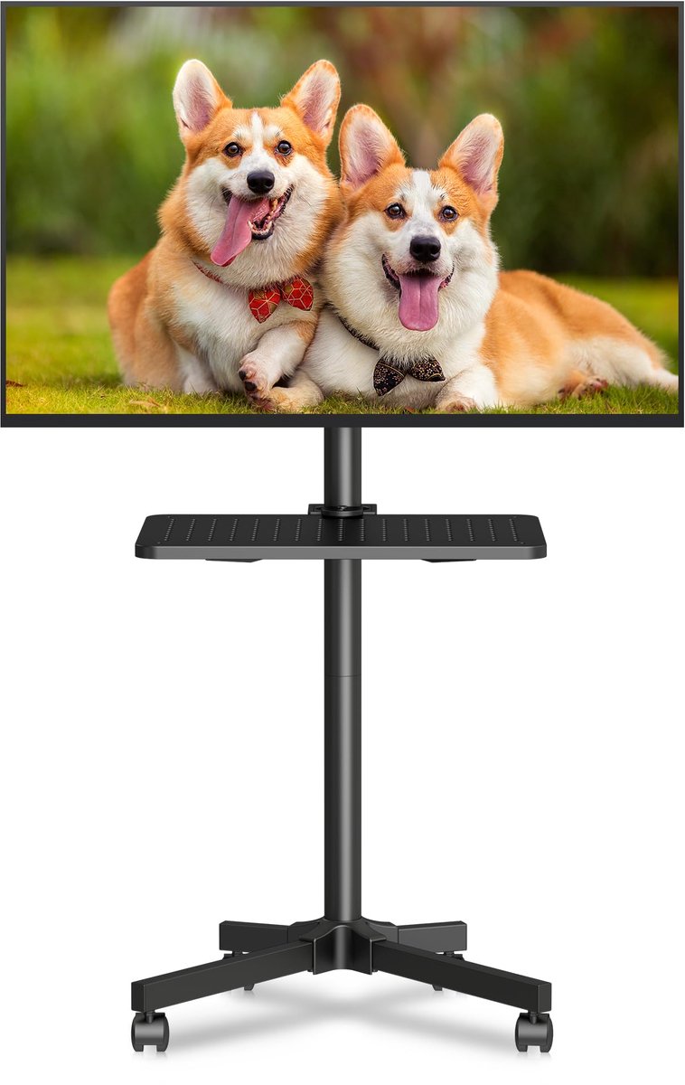 SnelShoppen - Mobiele Tv-standaard met Wielen voor 21-60 Inch Platte en Gebogen TV's tot 35 kg, Hoogte Verstelbare Tv-Rolwagen met Max. VESA 400 x 400