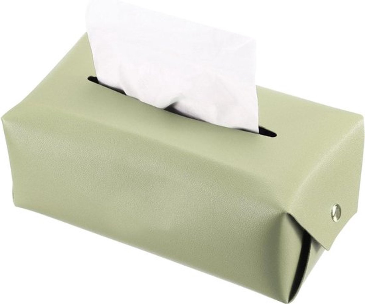 Rechthoekige PU-lederen zakdoekhouder voor tafelblad - Praktisch en stijlvol - Lichtgroen - 22 x 12 x 8 cm.