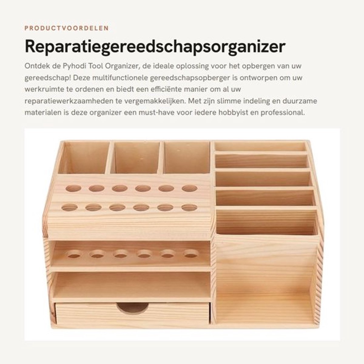 Reparatiegereedschapsorganizer - Schroevendraaierorganisator - Opbergdoos met Meerdere Compartimenten - Lichtbruin - Werkbankorganisator...