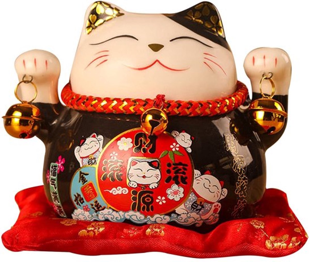 Spaarpot Gelukskat - Keramisch - Feng Shui Geluksbrenger - Bureaudecoratie - 12 x 9 x 10 cm - Duurzaam en Decoratief