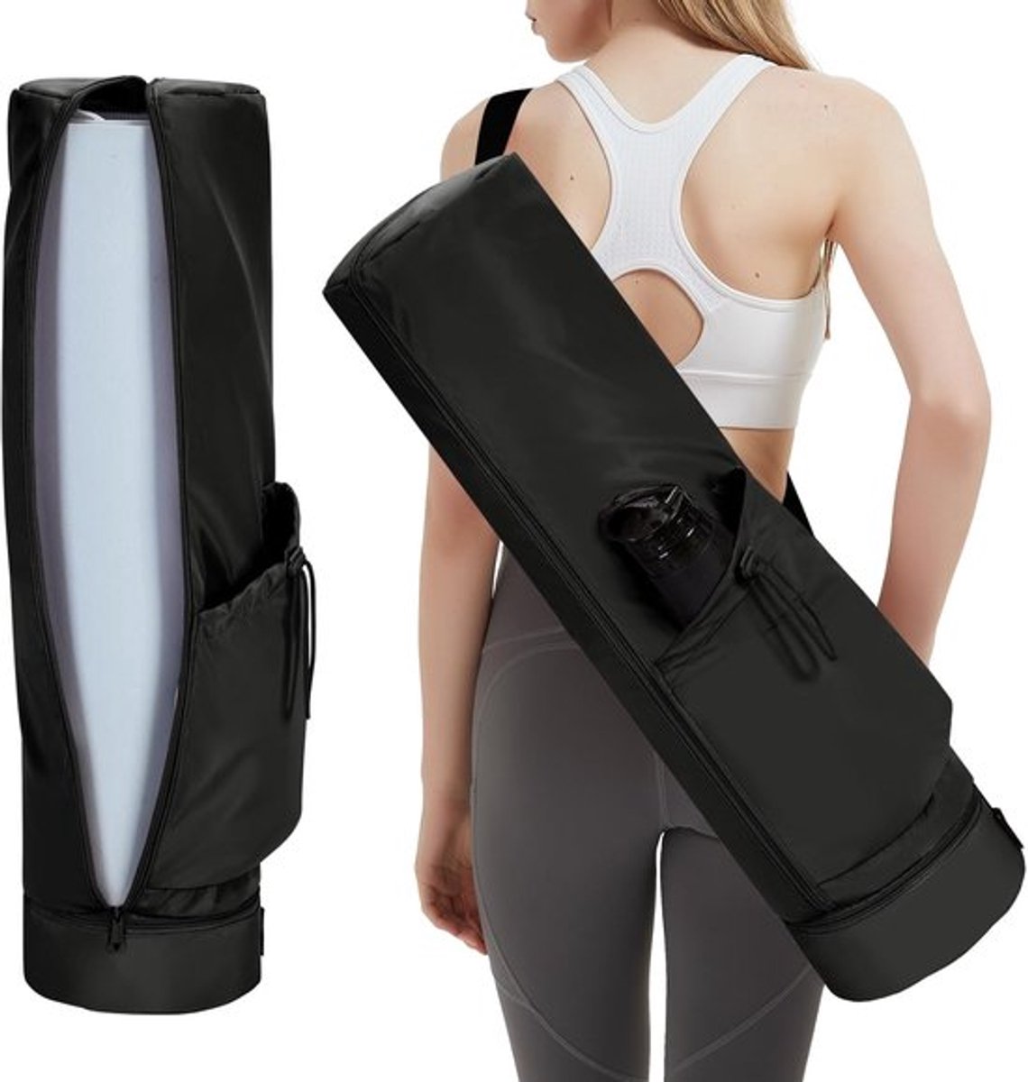 Yogamat Tas Groot - Draagriem - Waterdicht Vak - Flessentas - Ritssluiting - Hoofdvak 65 x 18 cm - Yogatas