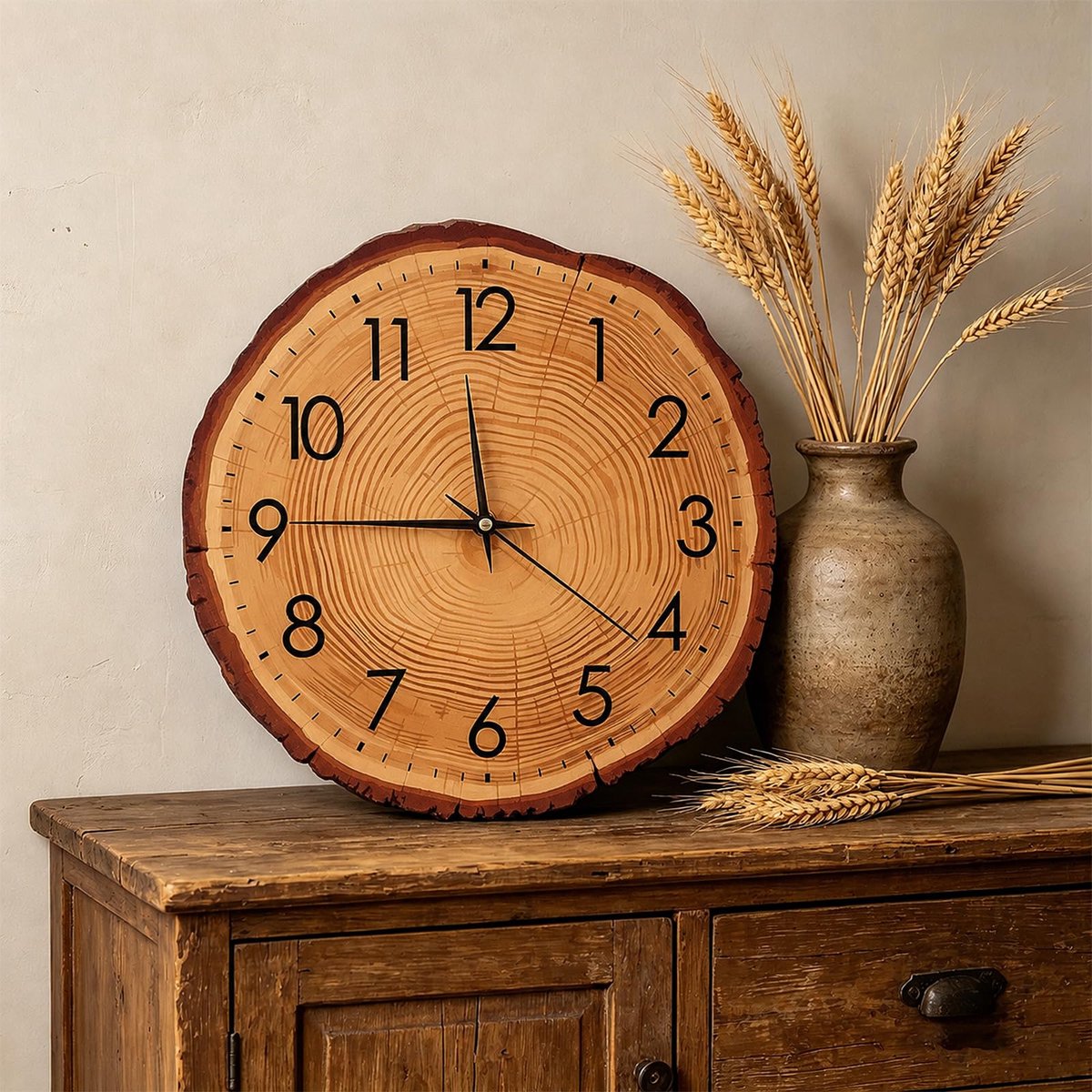 SnelShoppen - Wandklok Houtlook 30 cm - Vintage Retro Decoratieve Klok Bruin - Geruisloos, Tikkingsvrij - Landhuisstijl - Voor Woonkamer, Keuken, Slaa