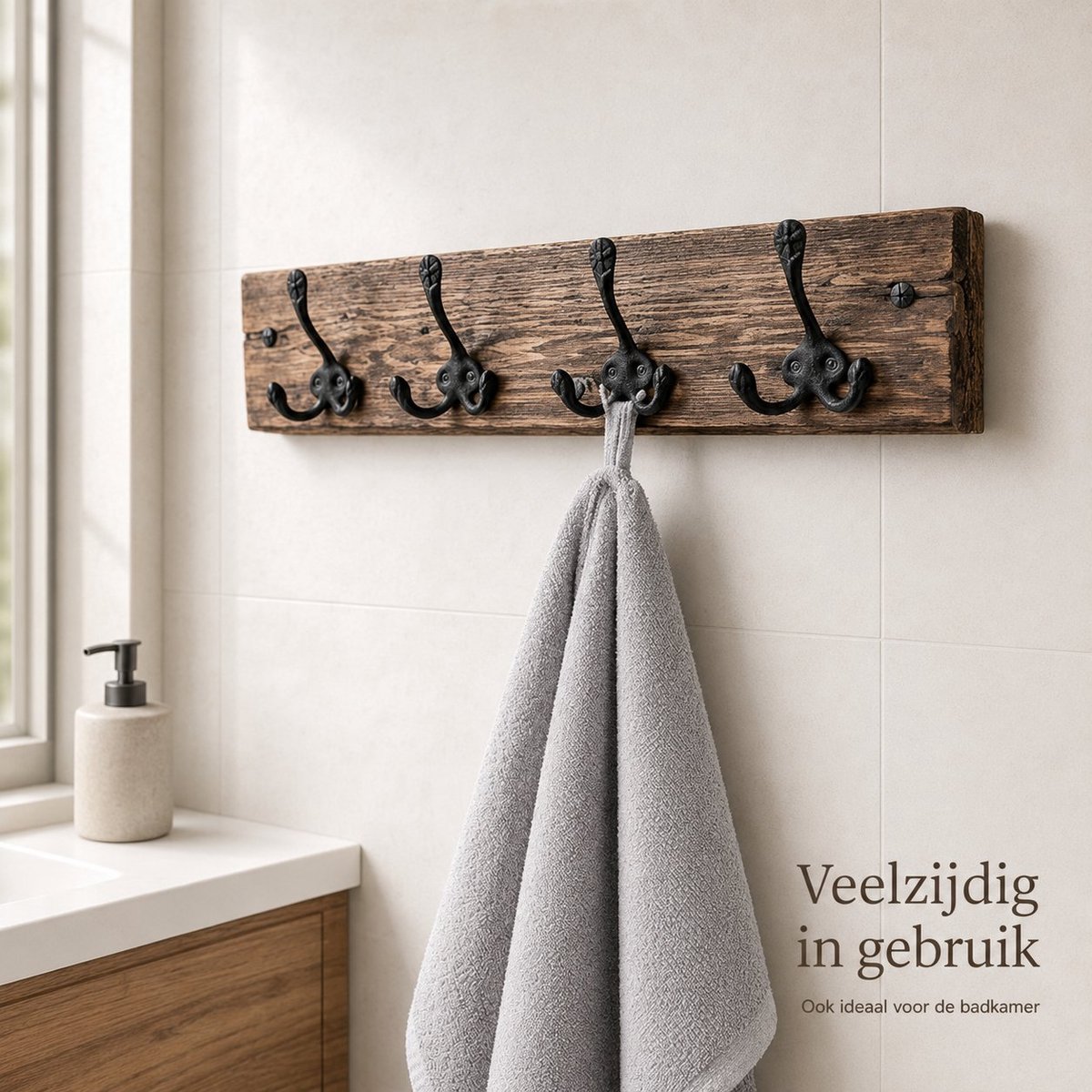 Arvion Rustieke ijzeren kapstokhaken - Set van 5 - Gietijzeren ontwerp - Zwart - 8,5 cm