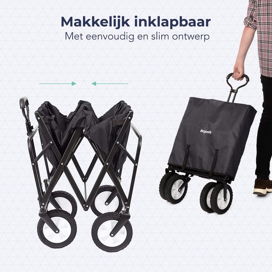 SnelShoppen - Opvouwbare Bolderkar voor Kinderen - Handwagen, Tuinwagen, Transportwagen, Inklapbaar, Strandwagen, Tot 80 kg, 94 Liter, Zwart, 98 x 45 van Snelshoppen — afbeelding 2