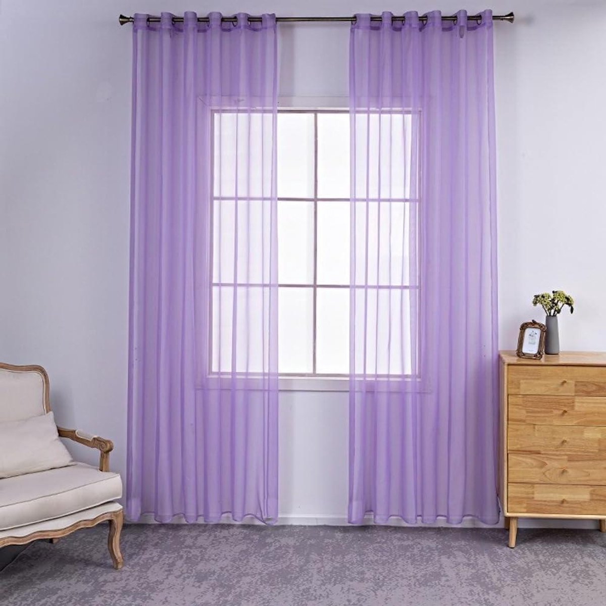 Transparante Gordijnen - Voile Vitrage - Woonkamer Decoratie - Met Inslagringen - 140x120cm - Lila