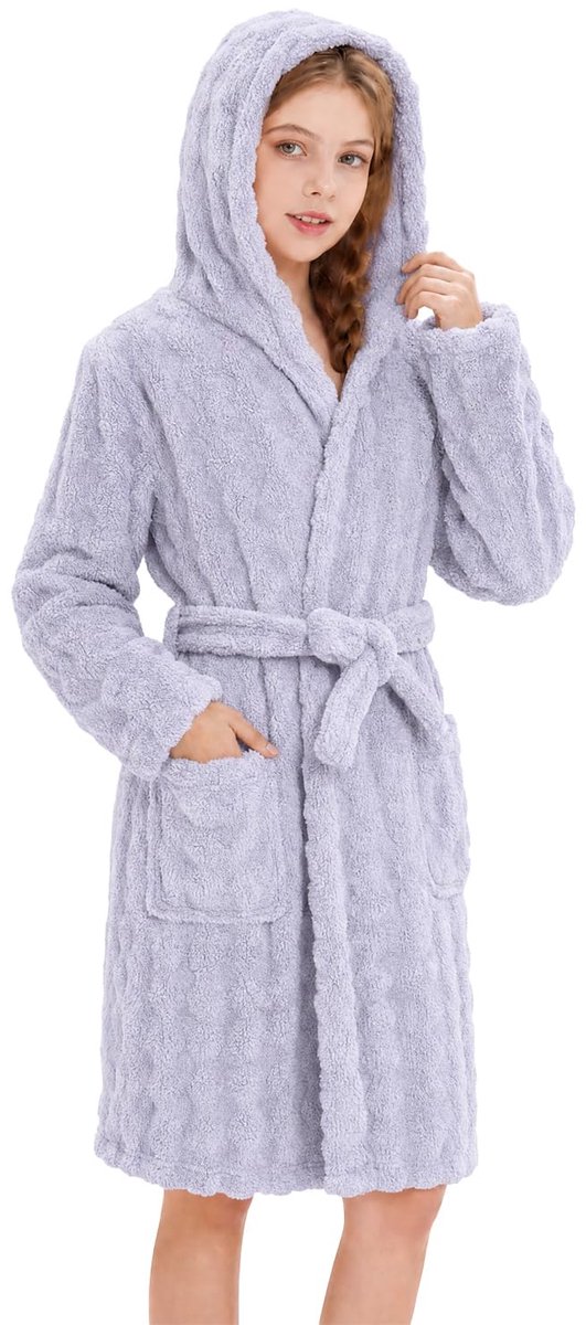 SnelShoppen - Zachte Fleece Badjas voor Kinderen met Capuchon - Warme Paars Badjas voor Meisjes en Jongens van 4-14 Jaar - Ideaal voor Thuis, Zwembad