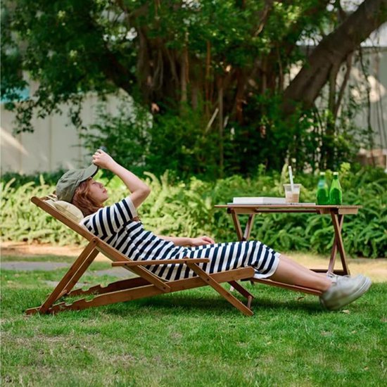 Houten Loungestoel - Strandstoel Opvouwbaar - Ontspannen Buiten - Verstelbare Hoogte - 62x62-80 cm - Houtkleur van Houten — afbeelding 4