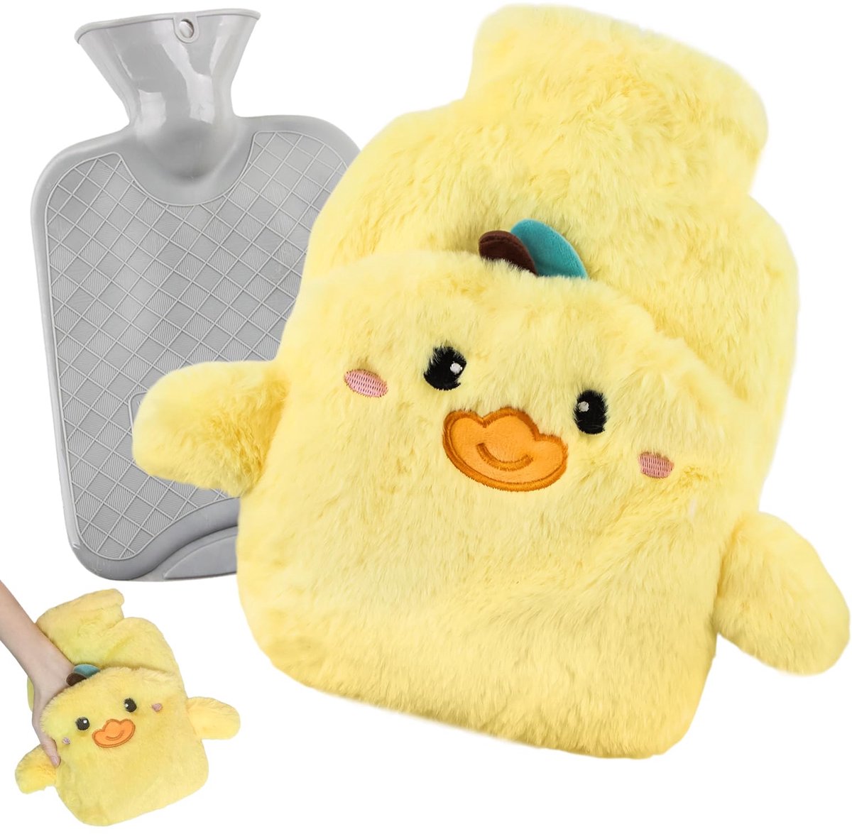 SnelShoppen - Warmwaterkruik 1 Liter, Zachte Wollige Overtrek, Behaaglijke Warmwaterfles voor Bed, Camping, Kinderen, Gezelligheid en Comfort