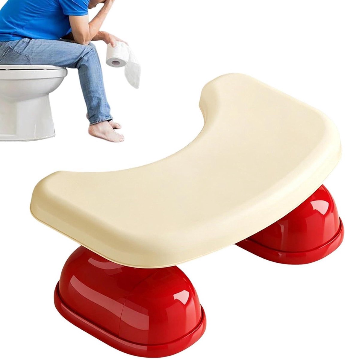 Toilet Opstapje - Poepkruk Krukje - Natuurlijk Poepen - Antislip Onderkant - 39.5x25x16.5cm - Rood