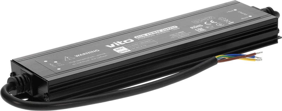 VITO Poseidon - LED Transformator 24V 100W 4.25A - Waterdicht - Compact - IP67 - LED Strip Voeding 24V