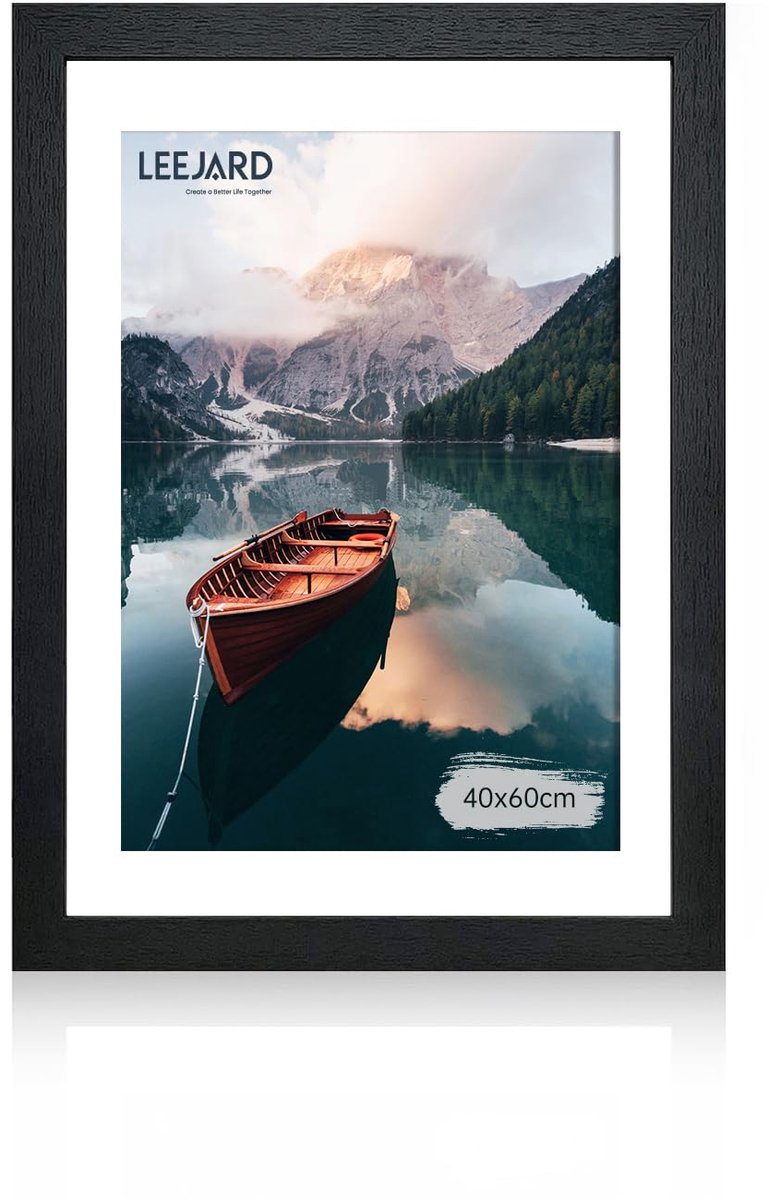 SnelShoppen - LEEJARD Fotolijst 40 x 60 cm - Zwarte Houten Fotolijst met Onbreekbaar Plexiglas - Verticaal/Horizontaal Gebruik - Perfect voor Portrett