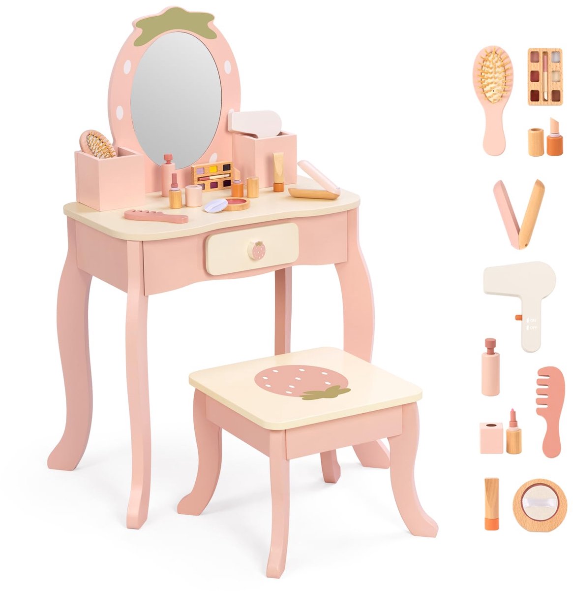 SnelShoppen - OOOK BCOK101 Make-uptafel voor Kinderen met Spiegel, Speelgoed Makeup Set, Roze, Perfect voor Feestjes en Creatieve Spelletjes