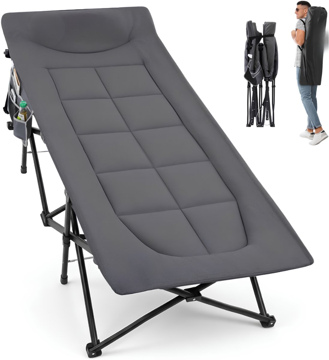 SP® Veldbed - Tot 204kg - Campingbed - Kampeerbed - Grijs - 200cm x 79cm x 50cm