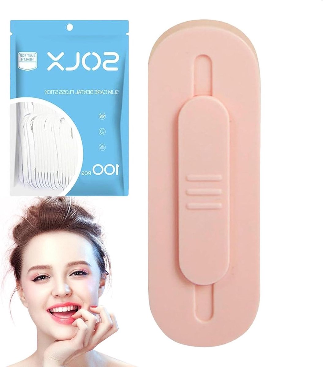 Floss Dispenser - Tandzijde Houder - Mondhygiëne - Bidirectioneel Ontwerp - 8.8 x 3 x 1.85 cm - Wit Groen Roze