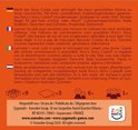 Achterkant van de doos van Rory's Story Cubes met spelinstructies in meerdere talen en iconen voor 9 dobbelstenen, 3 kaarten, leeftijd 6+ en 1+.