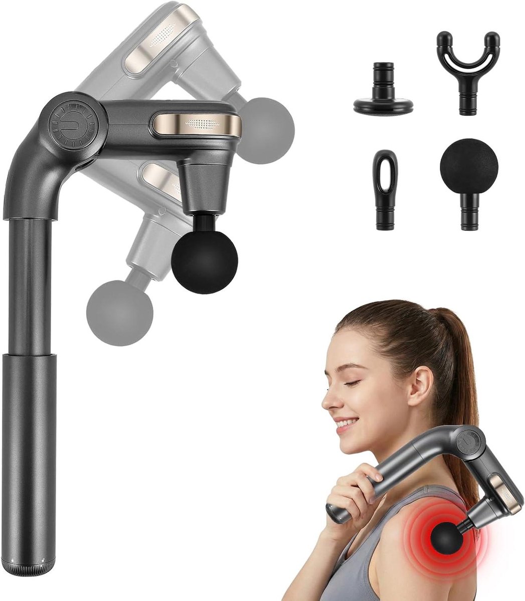 Massagepistool - Spierontspanningsapparaat - Spierherstel - Uittrekbare handgreep - 1500 mAh - Zwart