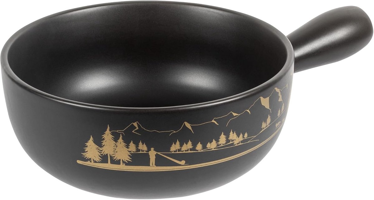 Kaasfondue set - Fonduepan met toebehoren - Gezellig eten - Handgemaakt van klei - 23 cm - Bruin – foto 6